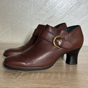 Clarks Brown Leather Ankle Booties with Gold Buckle